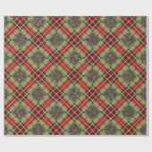 格子縞のシカの枝角の緑のグリッター ラッピングペーパー (フラット)