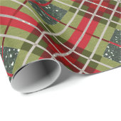 格子縞のシカの枝角の緑のグリッター ラッピングペーパー (ロールコーナー)