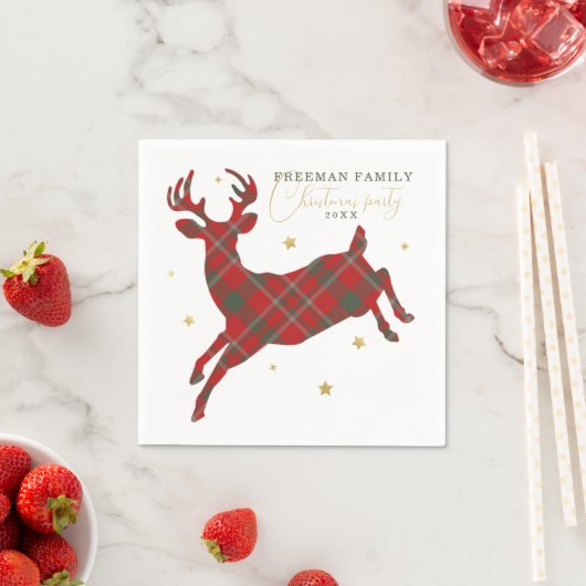格子縞のトナカイパーティー紙ナプキンス スタンダードカクテルナプキン (インサイチュ)