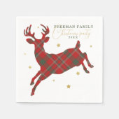 格子縞のトナカイパーティー紙ナプキンス スタンダードカクテルナプキン (正面)