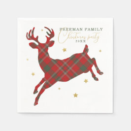 格子縞のトナカイパーティー紙ナプキンス スタンダードカクテルナプキン