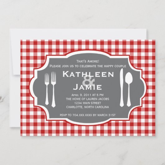 格子縞のナイフ及びフォークの招待状 招待状 (正面)