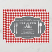 格子縞のナイフ及びフォークの招待状 招待状 (正面/裏面)