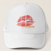 格子縞のピンク キャップ (正面)