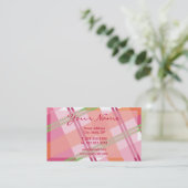 格子縞のプロフィールカードでかわいらしい 名刺 (スタンド正面)