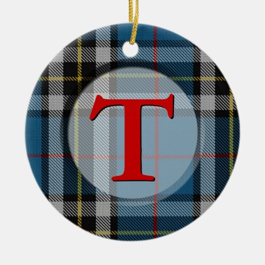 格子縞のモノグラムか写真のオーナメント セラミックオーナメント (正面)
