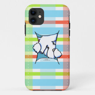 格子縞の中のWestie犬 iPhone 11 ケース