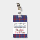 格子縞の先生の浴室/ホールパスのバッジ バッジ (裏面 （クリップ付）)