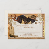 格子縞の国西部の結婚RSVPのカード 出欠カード (正面/裏面)