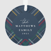 格子縞の家族の写真のパーソナライズされたクリスマス オーナメント (裏面)