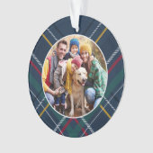 格子縞の家族の写真のパーソナライズされたクリスマス オーナメント (正面)