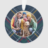 格子縞の家族の写真のパーソナライズされたクリスマス オーナメント (正面)