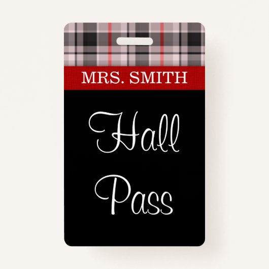 格子縞の布製ホールパス バッジ (正面)