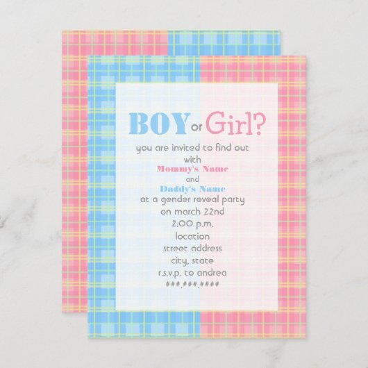 格子縞の性はパーティの招待状を明らかにします 招待状 (正面/裏面)