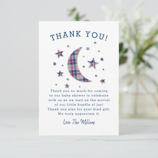 格子縞の月はベビーシャワーを主演します サンキューカード (スタンド正面)