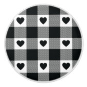 格子縞の水牛の白黒ハートパターン セラミックノブ (正面)