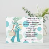 格子縞の水玉模様のベビーシャワーの招待状(オウム) 招待状 (スタンド正面)