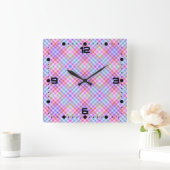 格子縞の生地のテクスストライプチャのパターン–18848 スクエア壁時計 (ホーム)