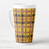 格子縞の生地のテクスチストライプャ茶色の繊維–52628 カフェラテマグ (左アングル)