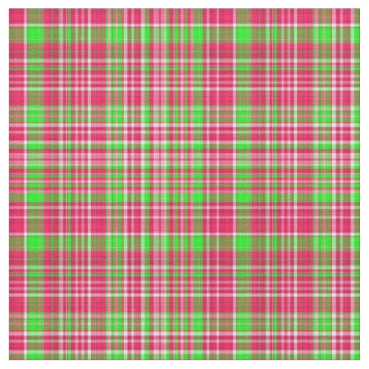 格子縞の生地 – ネオングリーンとピンク25 ファブリック (クローズアップ)