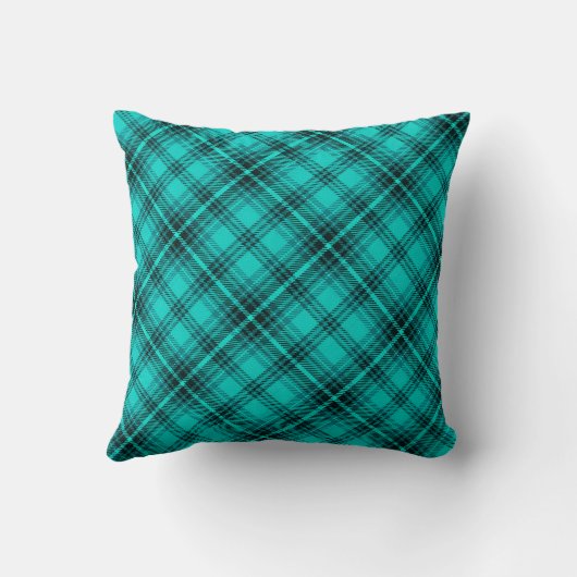 格子縞の素朴なシカの頭部のシルエット|のティール（緑がかった色） クッション (裏面)