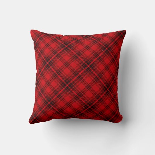 格子縞の素朴なシカの頭部のシルエット|の赤 クッション (裏面)