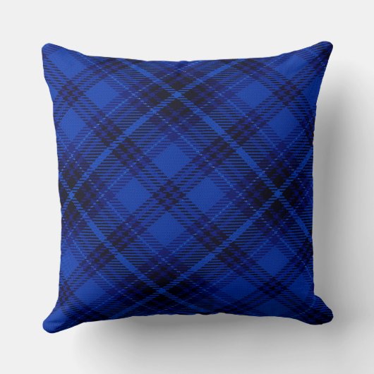 格子縞の素朴なシカはシルエット|の藤色の青の先頭に立ちます クッション (裏面)