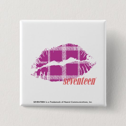 格子縞の紫色 缶バッジ (正面)