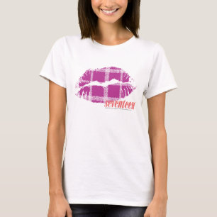 格子縞の紫色 Tシャツ