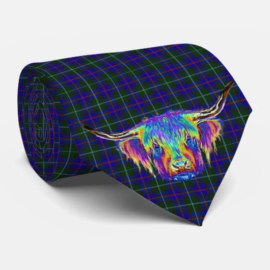 格子縞の美しくカラフルな高地牛 ネクタイ (ロール)
