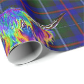 格子縞の美しくカラフルな高地牛 ラッピングペーパー (ロールコーナー)