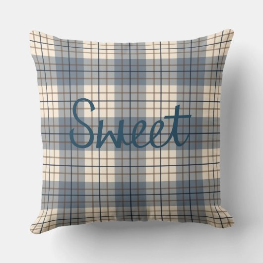 格子縞の茶色がかった鋼色のクリームの家及び菓子 クッション (裏面)