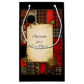 格子縞の赤い黒い金ゴールドクリスマスグリーティング スモールペーパーバッグ (裏面)