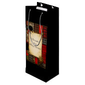 格子縞の赤い黒い金ゴールドクリスマスグリーティング ワインギフトバッグ (裏面アングル)