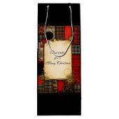 格子縞の赤い黒い金ゴールドクリスマスグリーティング ワインギフトバッグ (裏面)