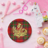 格子縞の金ゴールドのスコットランドのアザミ ペーパープレート (パーティー)