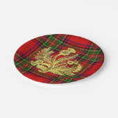 格子縞の金ゴールドのスコットランドのアザミ ペーパープレート (アングル)