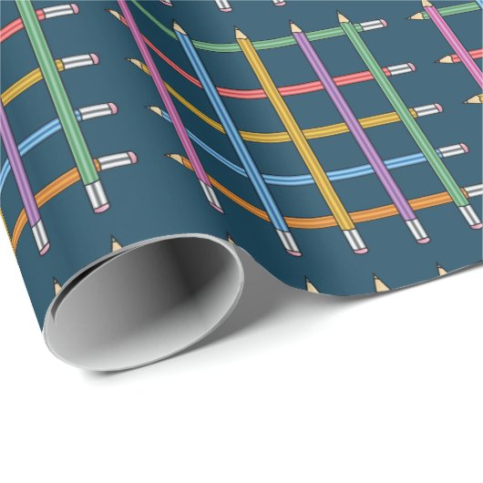 格子縞の鉛筆のクレヨンパターン ラッピングペーパー (ロールコーナー)