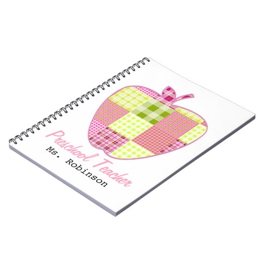 格子縞のAppleの幼稚園の先生 ノートブック (左側)