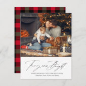 格子縞グリーンレッドフューリーとブライトペットホリデーカード シーズンカード (正面/裏面)