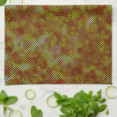 格子縞ストライプの斜めのオレンジ色 キッチンタオル (折り畳み)