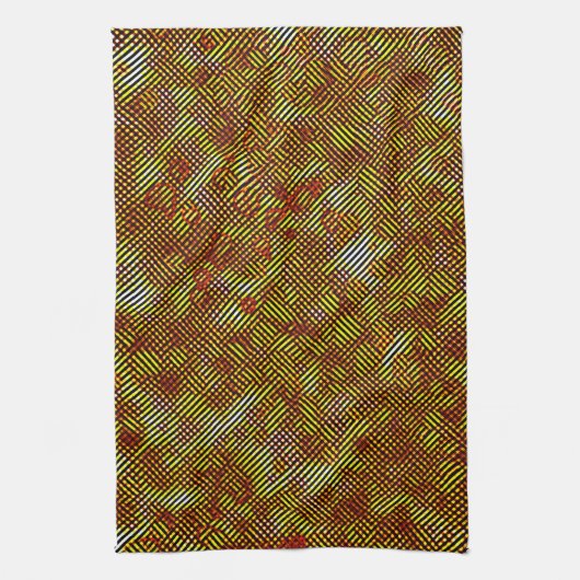 格子縞ストライプの斜めのオレンジ色 キッチンタオル (縦)