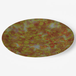 格子縞ストライプの黄色い斜め色の ペーパープレート