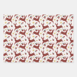 格子縞トナカイのクリスマスラッピング紙シート ラッピングペーパーシート
