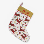 格子縞トナカイパーソナライズされたクリスマスストッキング スモールクリスマスストッキング (正面 (吊り時))