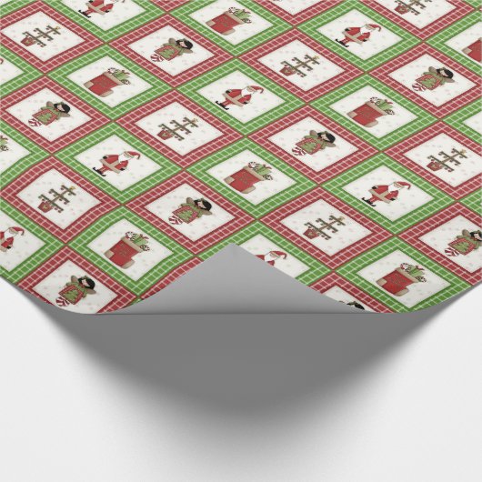 格子縞パターンが付いている低俗な国のクリスマスの覆い ラッピングペーパー (角)