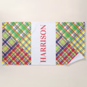 格子縞パーソナライズされたビーチタオル ビーチタオル (正面)