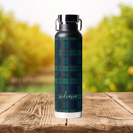 格子縞ブラックウォッチブルーブラックパターンタータンチェック ウォーターボトル