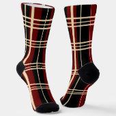 格子縞ブラック、ダークレッド、クリーム、クルーソックス ソックス (傾斜あり)