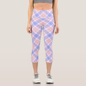 格子縞ブルーピンクイエロー カプリレギンス (正面)
